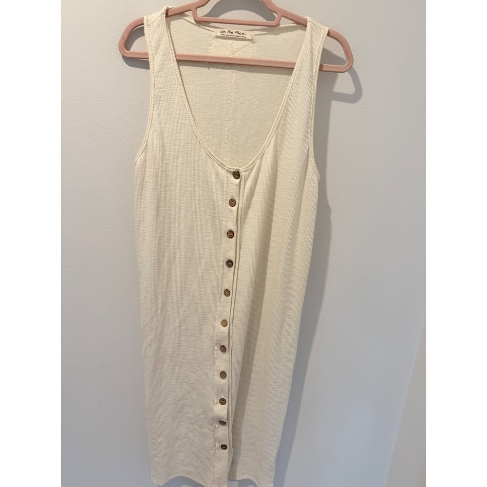 We The Free Free People Cream Thermal Waffle Knit Button Down Midi Dress